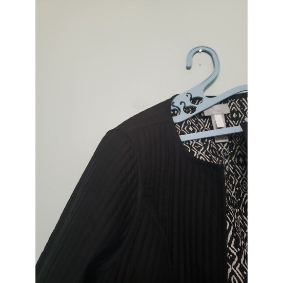 Catherines Womens Plus 0X Quilted Jacket Reversible Black Open Front Duster - Picture 6 of 7